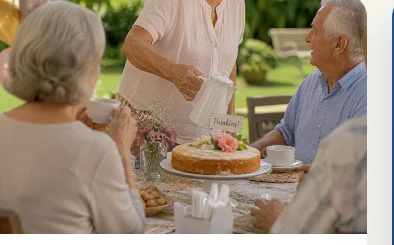 Idosos em celebração no jardim durante o dia